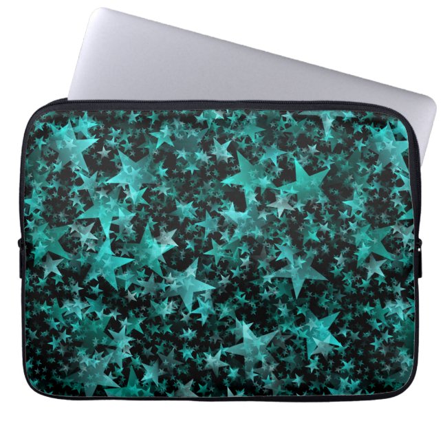 Colourful Stars Aqua Teal Black Background Laptop Sleeve (Front)