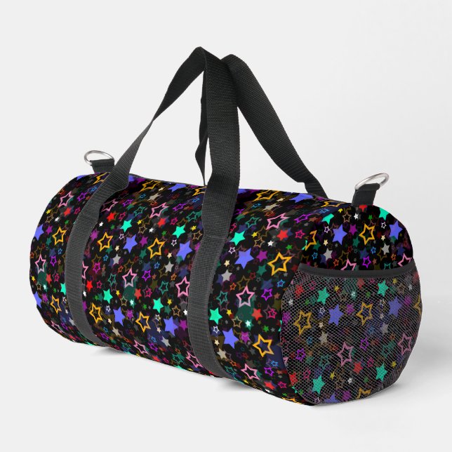 Colourful Stars Black  Duffle Bag (Right Corner)