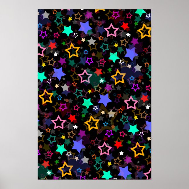 Colourful Stars Black  Poster (Front)