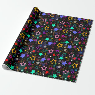 Colourful Stars Black Wrapping Paper