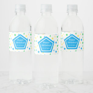 Colourful Stars Boys 4th Birthday Water Bottle Label