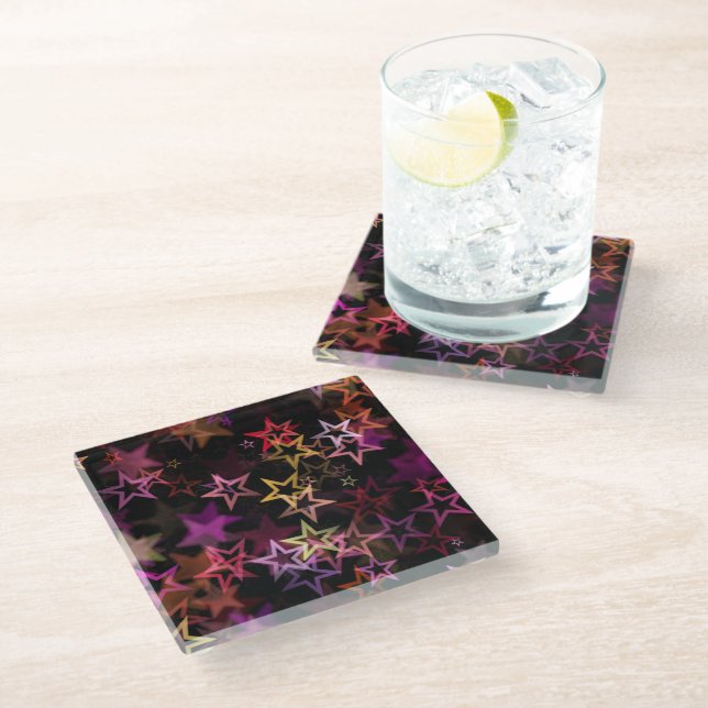 Colourful Stars Dance Whimsically  Glass Coaster (Angled)