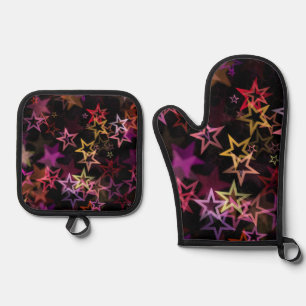 Colourful Stars Dance Whimsically Oven Mitt & Pot Holder Set
