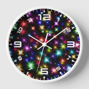 Colourful Stars Fireworks Design Clock