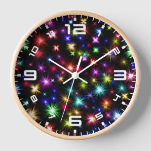 Colourful Stars Fireworks Design Clock
