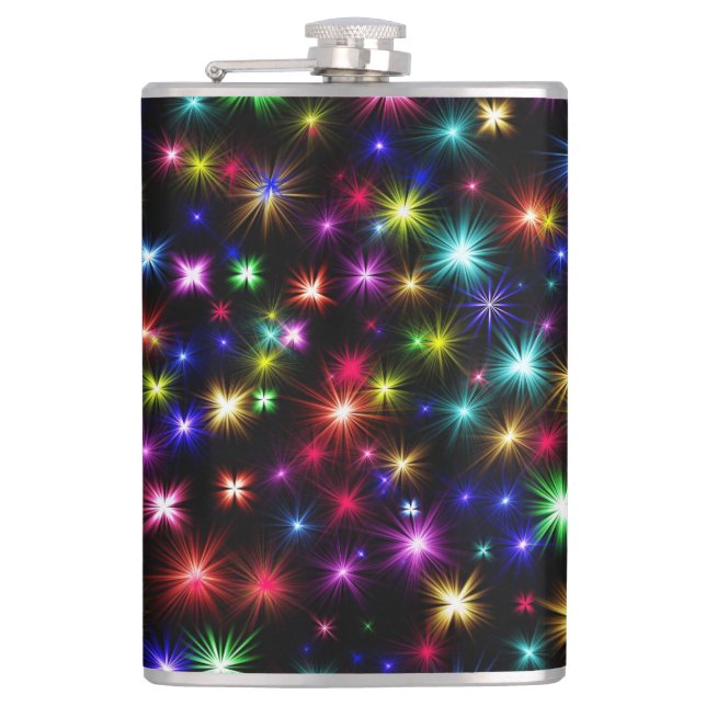Colourful Stars Fireworks Design Hip Flask (Front)