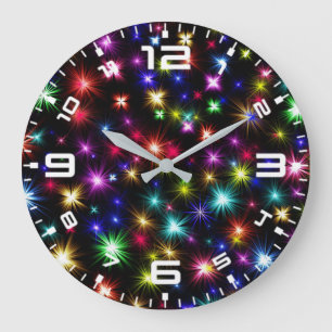 Colourful Stars Fireworks Design Large Clock