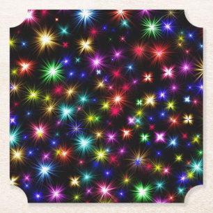 Colourful Stars Fireworks Design Paper Coaster