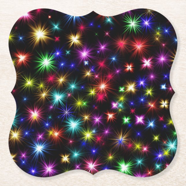 Colourful Stars Fireworks Design Paper Coaster (Front)