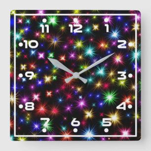 Colourful Stars Fireworks Design Square Wall Clock