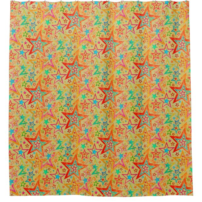 Colourful Stars grunge pattern seamless + your ide Shower Curtain (Front)