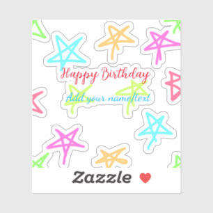 Colourful stars happy birthday add name text simpl