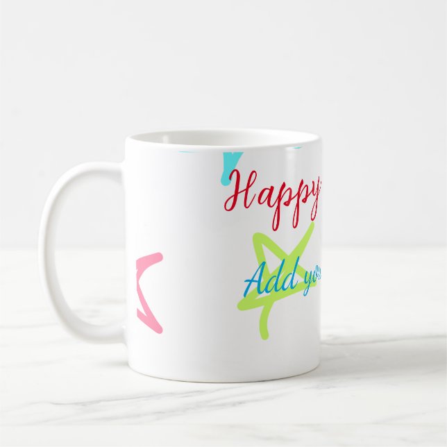 Colourful stars happy birthday add name text simpl coffee mug (Left)