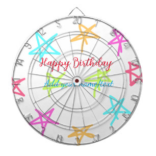 Colourful stars happy birthday add name text simpl dartboard