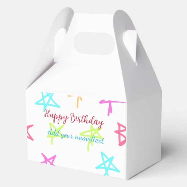Colourful stars happy birthday add name text simpl favour box (Back)