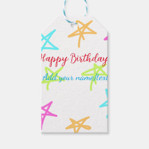 Colourful stars happy birthday add name text simpl gift tags