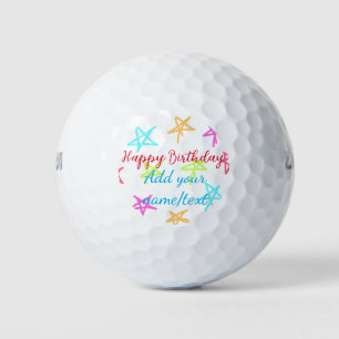 Colourful stars happy birthday add name text simpl golf balls