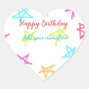 Colourful stars happy birthday add name text simpl heart sticker