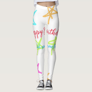Colourful stars happy birthday add name text simpl leggings