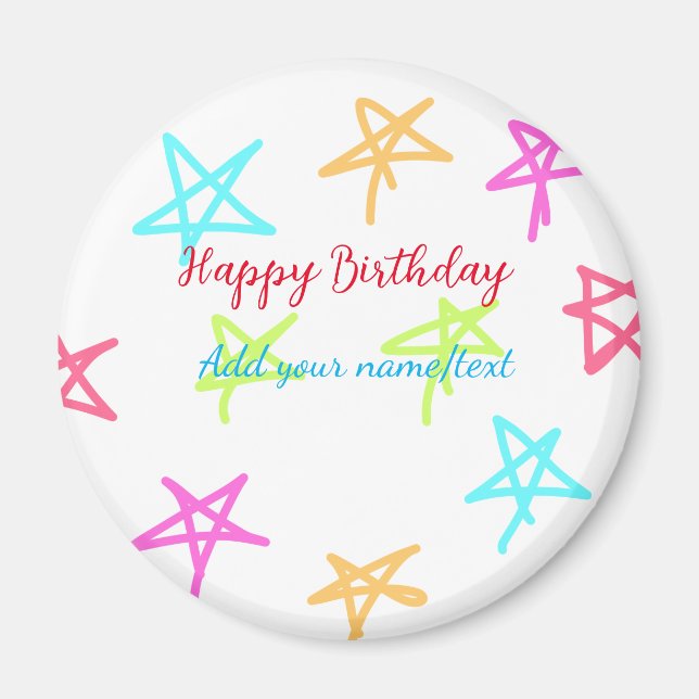 Colourful stars happy birthday add name text simpl magnet (Front)