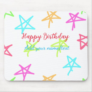 Colourful stars happy birthday add name text simpl mouse pad