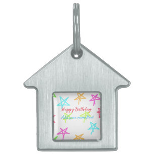 Colourful stars happy birthday add name text simpl pet ID tag