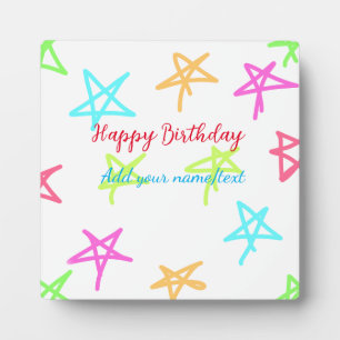 Colourful stars happy birthday add name text simpl plaque