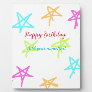 Colourful stars happy birthday add name text simpl plaque