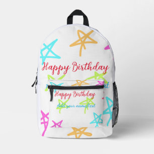 Colourful stars happy birthday add name text simpl printed backpack