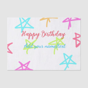 Colourful stars happy birthday add name text simpl tissue paper