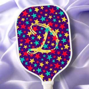 Colourful Stars Modern Chic Elegant Purple Monogra Pickleball Paddle