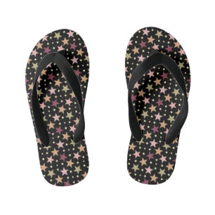 Colourful Stars on Black Kid's Thongs