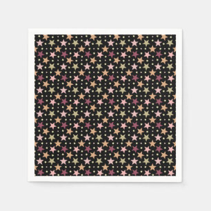Colourful Stars on Black Napkin