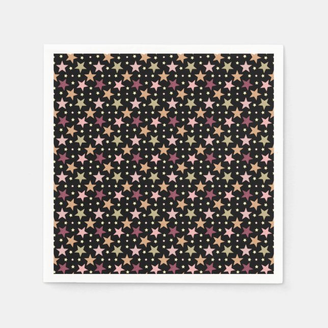 Colourful Stars on Black Napkin (Front)