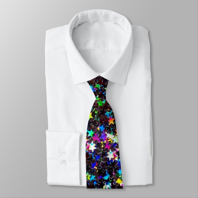 Colourful Stars On Black Tie (Tied)
