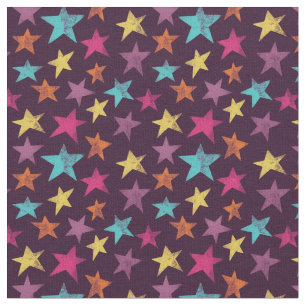 Colourful Stars on Dark Purple Patterned Fabric