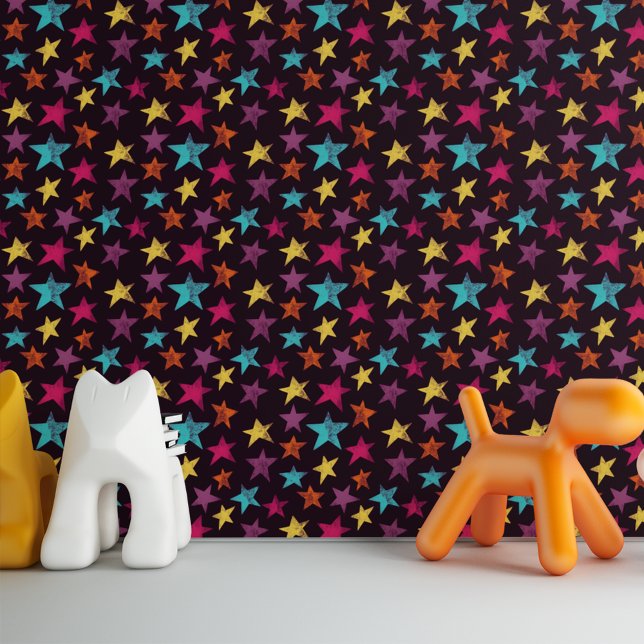 Colourful Stars on Dark Purple Patterned Wallpaper (Creator Uploaded)