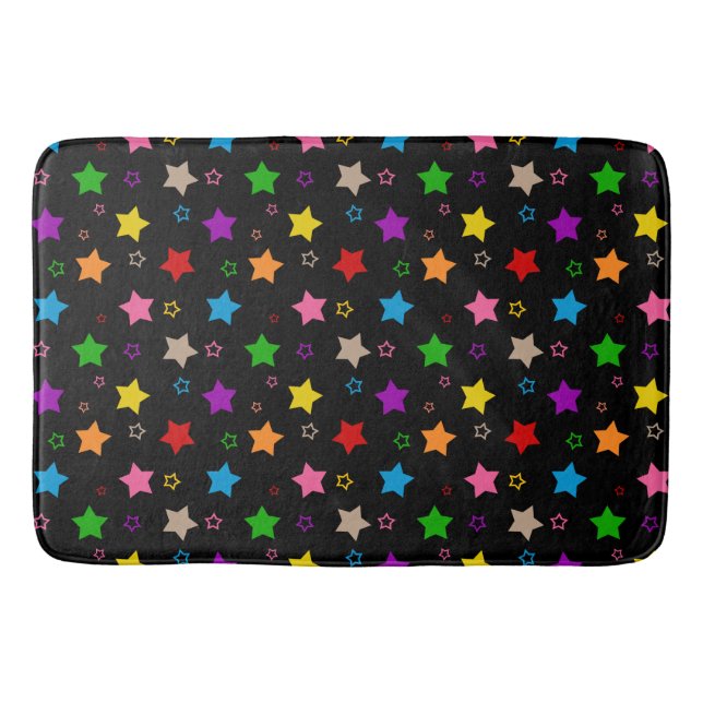 Colourful Stars Pattern Design Black  Bath Mat (Front)