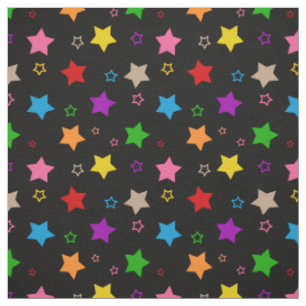 Colourful Stars Pattern Design Black  Fabric