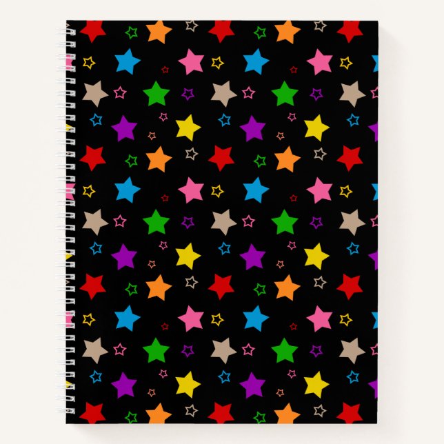 Colourful Stars Pattern Design Black  Notebook (Front)