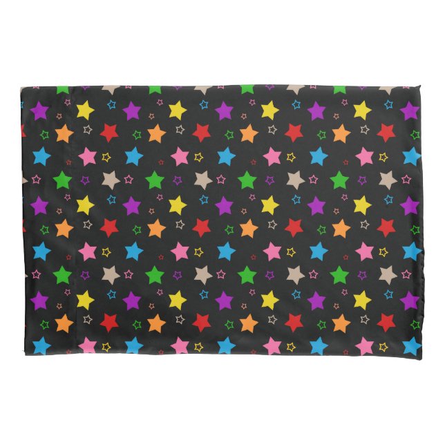 Colourful Stars Pattern Design Black  Pillowcase (Front)