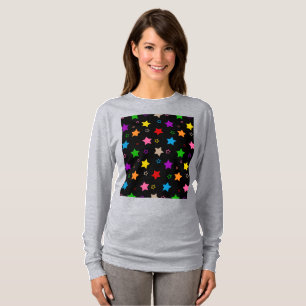Colourful Stars Pattern Design Black T-Shirt