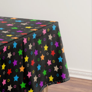 Colourful Stars Pattern Design Black Tablecloth
