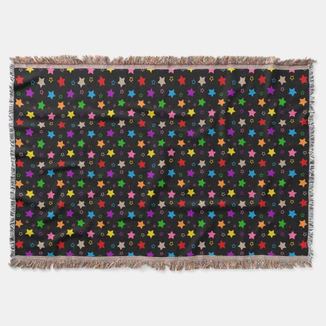 Colourful Stars Pattern Design Black  Throw Blanket (Front)