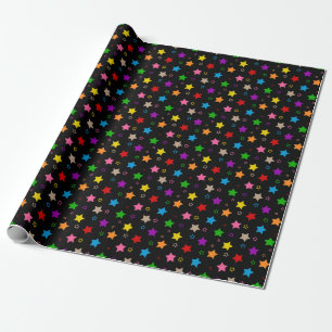 Colourful Stars Pattern Design Black Wrapping Paper