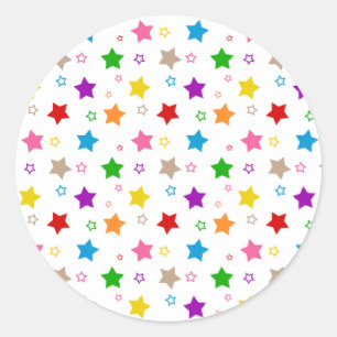 Colourful Stars Pattern Design White Classic Round Sticker