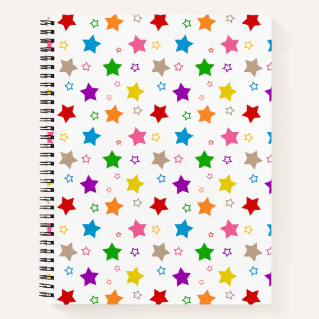 Design Own Pattern Paper Colourful Stars Pattern Design White Notebook | Zazzle