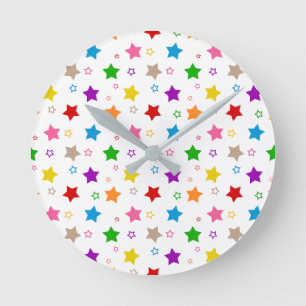 Colourful Stars Pattern Design White  Round Clock