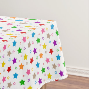 Colourful Stars Pattern Design White  Tablecloth
