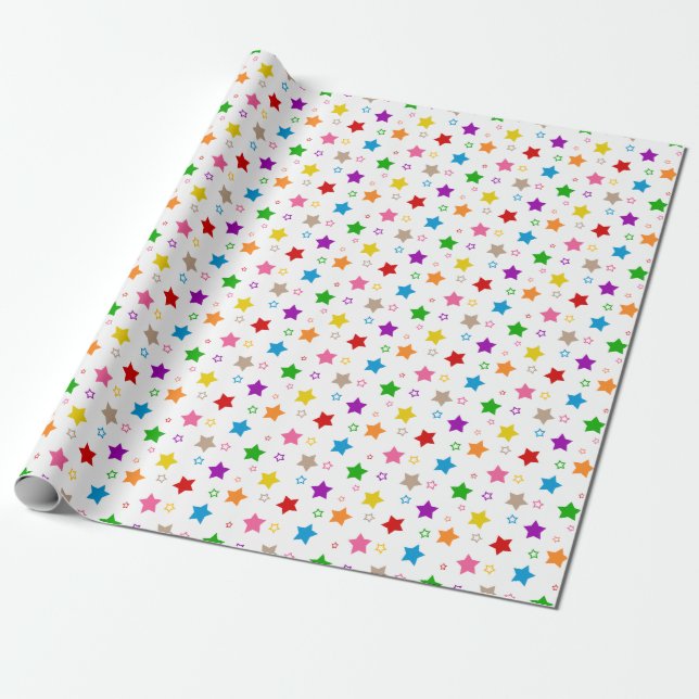 Colourful Stars Pattern Design White  Wrapping Paper (Unrolled)